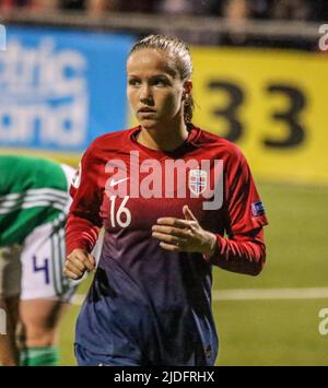 Fußball-Europameisterschaft der Frauen 2021. 30 August 2019. Nordirland 0 Norway 6 bei Seaview, Belfast. Norwegen Internationale Fußballspielerin der Frauen Guro Reiten Norwegen (16). Stockfoto