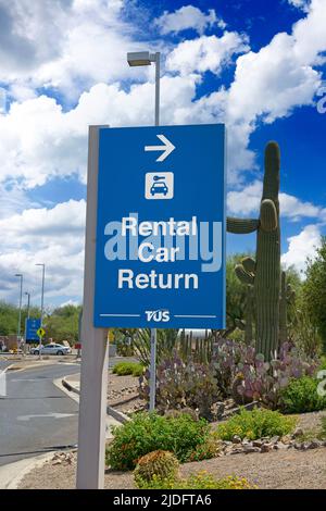 Schild für die Rückgabe des Mietwagens am internationalen Flughafen Tucson, Arizona Stockfoto