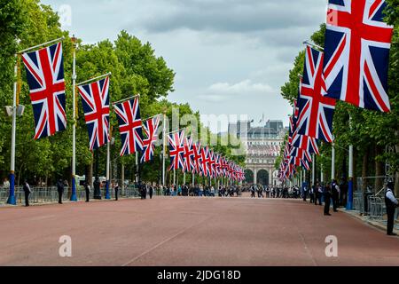 Trooping the Color Probesals, The Mall, London England, Vereinigtes KönigreichSamstag, 21. Mai, 2022.Foto: David Rowland / One-Image.com Stockfoto