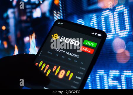 Brasilien. 20.. Juni 2022. In dieser Abbildung ist die Aktienhandelsgrafik von Binance USD (BUSD) auf einem Smartphone-Bildschirm zu sehen. (Foto von Rafael Henrique/SOPA Images/Sipa USA) Quelle: SIPA USA/Alamy Live News Stockfoto