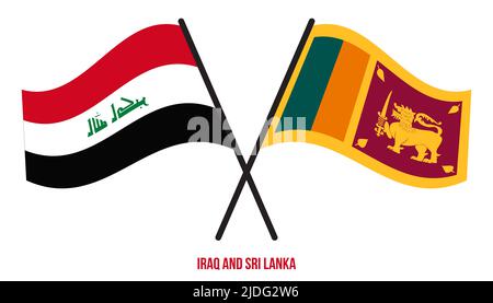 Irak und Sri Lanka Flaggen gekreuzt und winken Flat Style. Offizieller Anteil. Korrigieren Sie Die Farben. Stockfoto