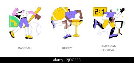 Team Sport abstraktes Konzept Vektor Illustration Set. Baseballspiele, Rugby und american Football, Spiel, Touchdown, Sportwetten, Matchball, WM, Trainingsfeld, einheitliche abstrakte Metapher. Stock Vektor