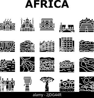 Afrika Kontinent Nation Treasure Icons Set Vektor Stock Vektor