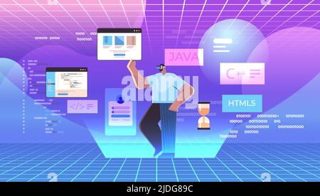 Web-Entwickler in digitalen Brillen erstellen Programmcode vr Vision Headset Innovation Metaverse Konzept Stock Vektor