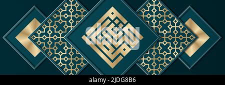 Kreatives modernes Design mit geometrischem arabischem Goldmuster auf texturiertem Hintergrund. Islamischer Feiertag Ramadan Kareem. Grußkarte oder Banner. Vektor Stock Vektor