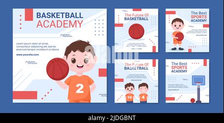 Basketball Academy Kinder Social Media Post Vorlage Cartoon Hintergrund Vektor Illustration Stock Vektor