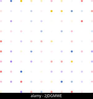Farbenfroher Polka-Punkt auf weißem Hintergrund. Vektor trendy einfach nahtlose Muster mit bunten Punkten. Minimalistischer wiederholbarer Hintergrund für Stoff Stock Vektor