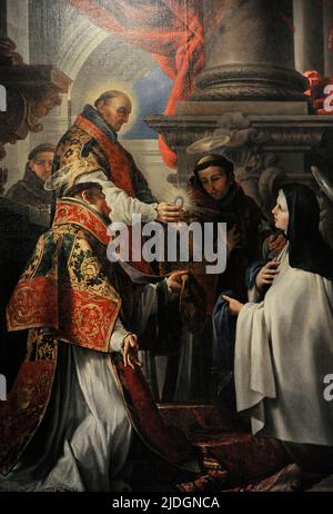 Juan Martin Cabezalero (1633-1673). Spanischer Maler des Barock. Die Kommunion der Heiligen Theresa von Avila, ca. 1670. Lazaro Galdiano Museum. Madrid. Spanien. Stockfoto