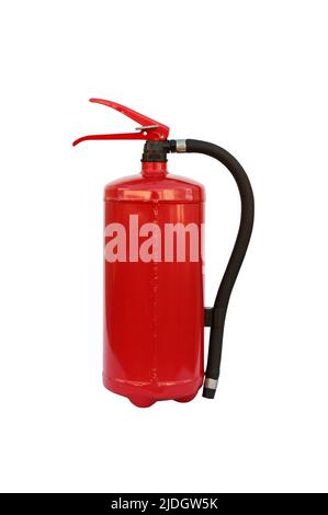 Roter Feuerlöscher isoliert auf weißem Hintergrund mit Beschneidungspfad Stockfoto