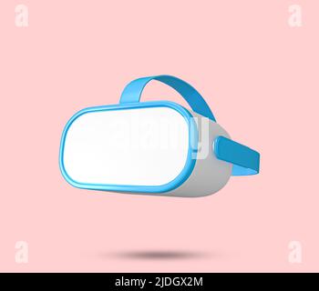 Virtual Reality VR Brille Glas 3D Symbol. Blaues Augmented Reality AR-Glas-Symbol auf rosa Hintergrund. 3D gerenderte Illustration. Stockfoto