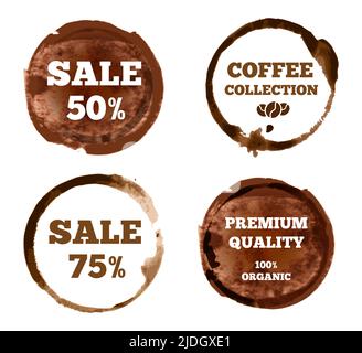 Kaffee-Etiketten Verkauf Fleck und Premium-Qualität Kollektion Stock Vektor