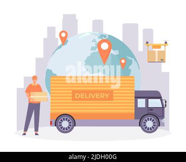 Globaler Lieferdienst per LKW oder LKW Stock Vektor