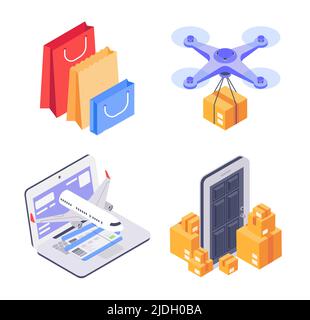 Isometrisches Shopping Icon Konzept, Bestellung und Lieferung Stock Vektor
