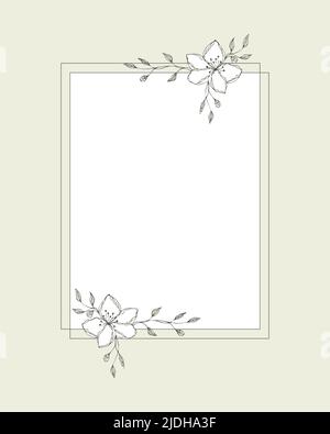Dekorativer Rahmen für Hochzeit, Urlaub, Glückwünsche, Einladung, Foto, Rechteckig, mit Blumen Doodle Handzeichnung. Vektorgrafik Stock Vektor
