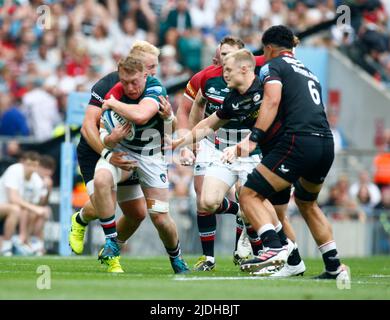 LONDON ENGLAND - JUNI 18 : Tommy Reffell von Leicester Tigers beim Gallagher English Premiership Finale zwischen Saracens gegen Leicester Tigers Stockfoto