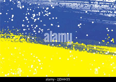 Hintergrund in Blau- und Gelbtönen, Pinselstriche und Spritzer, Aquarelle auf weißer Leinwand. Ukrainische Flagge. Unterstützung der Friedensflagge in der Ukraine, Stock Vektor