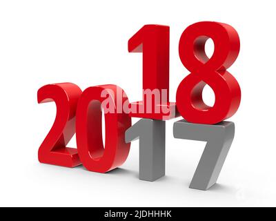 2017-2018 Wandel stellt das neue Jahr 2018, 3D-Rendering, 3D-Darstellung Stockfoto