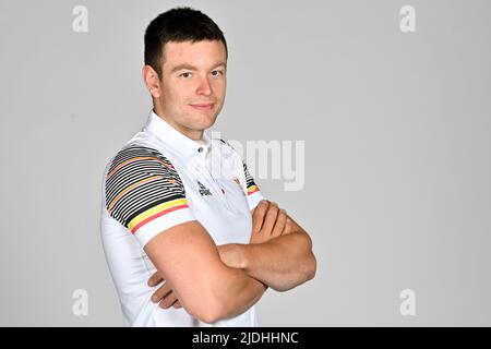 Daan Cox posiert für den Fotografen bei einem Fotoshooting für das belgische Olympische Komitee BOIC - COIB im Vorfeld der World Games 2022 Sportveranstaltung, Montag, 20. Juni 2022 in Deurne, Antwerpen. BELGA FOTO DIRK WAEM Stockfoto