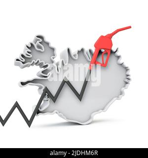 Steigende Kosten für Benzin und Kraftstoff im Island-Konzept. 3D Rendering Stockfoto
