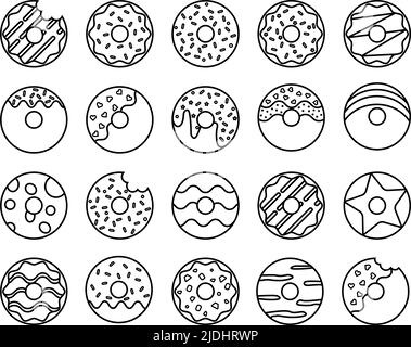 Donuts Design Vektor-Set. 20 Pixel perfekte Symbole Stock Vektor