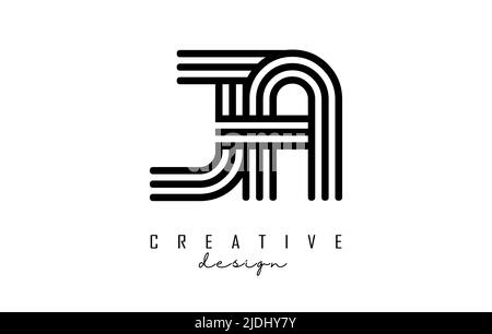 Schwarze Linien ja j A Buchstaben mit Monogramm Logo Design. Kreative Vektordarstellung mit geometrischem Linienmuster. Stock Vektor