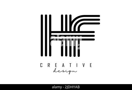 Schwarze Linien HF h f Buchstaben mit Monogramm Logo Design. Kreative Vektordarstellung mit geometrischem Linienmuster. Stock Vektor