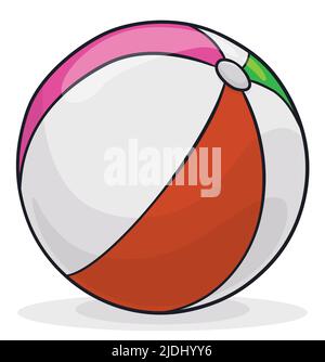 Blick auf den riesigen und bunten Strandball. Design im Cartoon-Stil, isoliert auf weißem Hintergrund. Stock Vektor