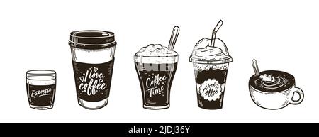 Schöne handgezeichnete Kaffee-Elemente mit schönen Toppings und niedlichen Tassen - Vektor-Design Stock Vektor