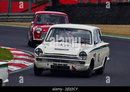 John Spiers, Nigel Greensall, Ford Lotus Cortina, Masters Pre-1966 Touring Cars, die auf die Tage der britischen Saloon Car Championship zurückblicken, ein On Stockfoto