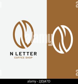 Design-Vorlage für „Letter Initial N Coffee Bean Logo“. Geeignet für Kaffee Mocha Getränk Shop Cafe Cafetaria Restaurant Bar Company Business Brand Stock Vektor