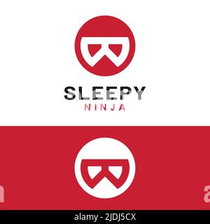 Minimal Sleepy Ninja Kopf in flachen Kreis Stil Logo Design-Vorlage. Geeignet für Corporate Logo Design der General Business Brand Company. Stock Vektor