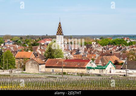 Nuits-Saint-Georges , Frankreich, 17. April 2022. Nuits-Saint-Georges ist eine Gemeinde im Département Côte-d'Or in der Region Bourgogne-Franche-Comté von Fr. Stockfoto