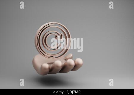 Schöne abstrakte Illustrationen Golden Hand Holding Musical Repeat Button Symbol Symbol auf einem grauen Hintergrund. 3D Rendering-Illustration. Hintergrund-Pat Stockfoto