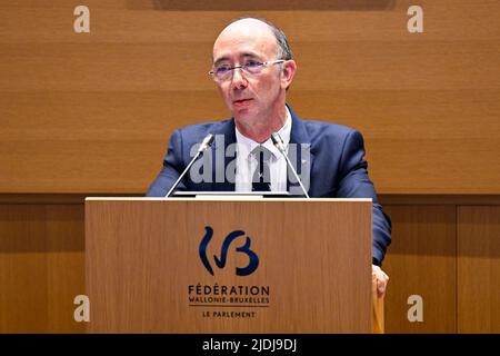 Federation Wallonia - Brüsseler parlamentspräsident Rudy Demotte im Bild anlässlich der Feierlichkeiten zum fünfzigsten Jahrestag des parlaments der Föderation Wallonie Brüssel (Federatie Wallonie Bruxelles - Federatie Wallonie Brussel) in Brüssel, Dienstag, den 21. Juni 2022. BELGA FOTO LAURIE DIEFFEMBACQ Stockfoto