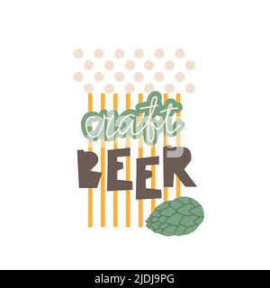 Einfaches Logo für Craft Beer. Flache Vektordarstellung von abstraktem dekorativem Bierkrug, Hopfen und Schriftzug. Design für eine kleine Brauerei oder ein Bierfest Stock Vektor