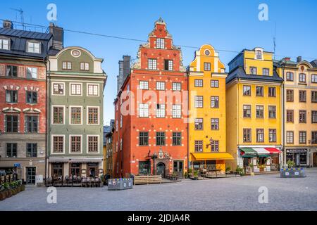 Bunte Häuser des Grand Square in Stockholm Stockfoto