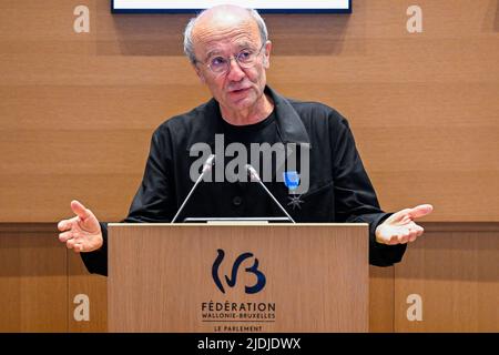 Philippe Geluck im Bild bei den Feierlichkeiten zum fünfzigsten Jahrestag des parlaments der Föderation Wallonien Brüssel (Federatie Wallonie Bruxelles - Federatie Wallonie Brussel) in Brüssel, Dienstag, den 21. Juni 2022. BELGA FOTO LAURIE DIEFFEMBACQ Stockfoto