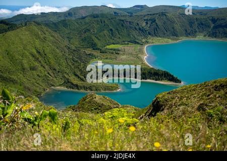 Azoren, herrliche Aussicht auf Lagoa do Fogo, Sao Miguel Insel auf den Azoren, Portugal. Stockfoto