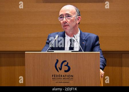 Federation Wallonia - Brüsseler parlamentspräsident Rudy Demotte im Bild anlässlich der Feierlichkeiten zum fünfzigsten Jahrestag des parlaments der Föderation Wallonie Brüssel (Federatie Wallonie Bruxelles - Federatie Wallonie Brussel) in Brüssel, Dienstag, den 21. Juni 2022. BELGA FOTO LAURIE DIEFFEMBACQ Stockfoto