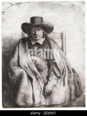 Porträt von Clement de Jonghe (1624/25-1677), Grafiker, 1651. Radierung und Trockenpunkt von Rembrandt van Rijn (1606 - 1669). Stockfoto