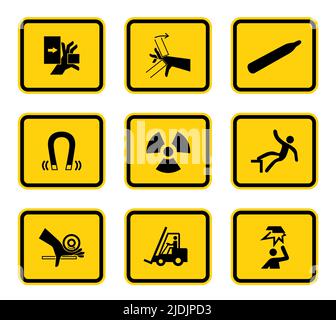 Warnung Gefahrensymbole Schilder isoliert auf weißem Hintergrund, Vektorgrafik Stock Vektor