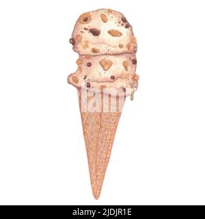 Abbildung des Eiskegels auf weißem Hintergrund. Handgezeichnete Clipart-Illustration in Aquarell. Ideal für Karten, Menüs, Partys, Dekorationen. Stockfoto
