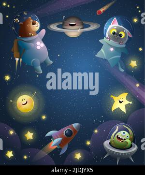 Astronaut Animals in Space mit Rocket Wallpaper Stock Vektor