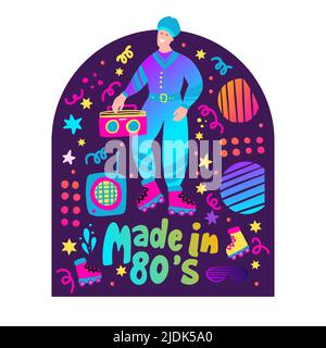 80s-Mann-Poster. Stank boy Musik Retro Vektor Illustration. Hergestellt in der 80s Stock Vektor