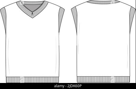 Oversized Pullover Weste flach Vektor technische Zeichnung Illustration Mock-up Vorlage für Design und Tech Packs Mode CAD Streetwear Stock Vektor