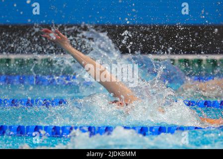 Budapest, Ungarn. 21.. Juni 2022. Chen Jie aus China tritt im Halbfinale der Frauen 50m bei den FINA-Weltmeisterschaften 19. in Budapest, Ungarn, am 21. Juni 2022 an. Quelle: Zheng Huansong/Xinhua/Alamy Live News Stockfoto