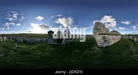 360 Grad Panorama Ansicht von Trinity Temple, Carinish. North Uist. Äußere Hebriden