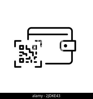 Scannen von QR-Codes mit einer Brieftasche als kontaktlose Zahlung. Pixel-perfektes, bearbeitbares Strichsymbol Stock Vektor