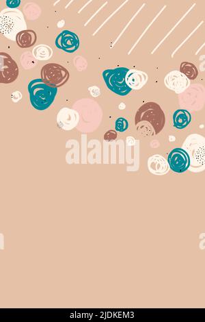 Abstrakte Illustration mit handgezeichneten einfachen Formen in Pastelltönen. Vertikale Vorlage, Geschichten Social Media Mockup Stockfoto