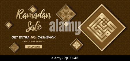 Ramadan-Angebot. Web-Header oder Banner-Design mit goldenen ramadan Kareem Kalligraphie. Vektorgrafik Stock Vektor